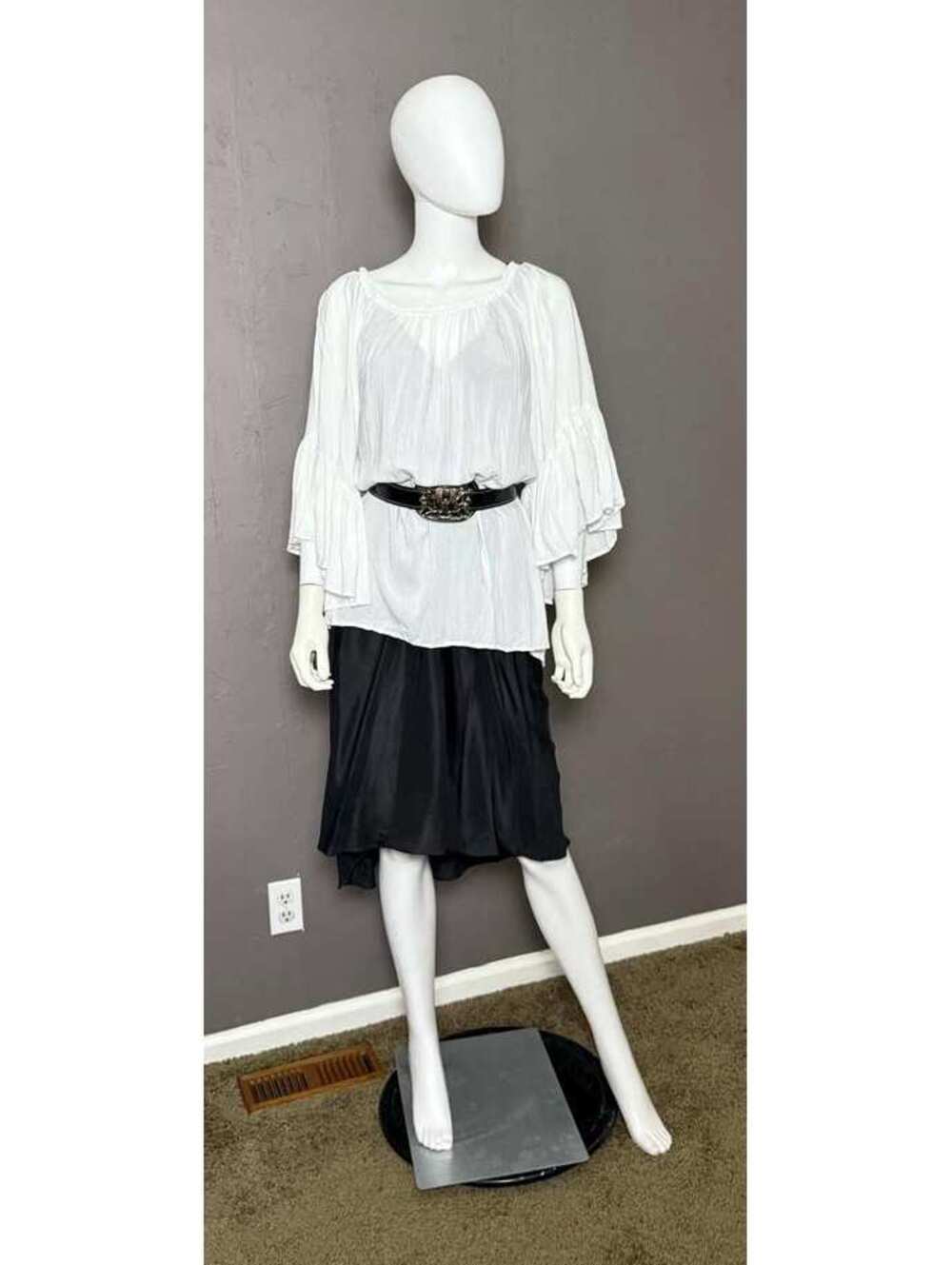 Y2K Boho Tunic Blouse Angel Sleeve White Rayon Romantic Top